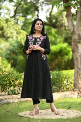 COTTON SIDE POCKET WITH EMBROIDERY  KURTA  SET